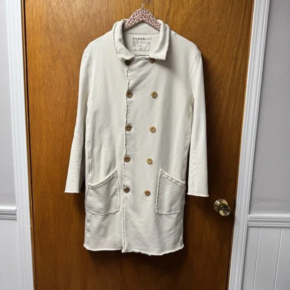 Frank & Eileen Belfast Sweatshirt Trench Long Fleece Coat Vintage White Large L